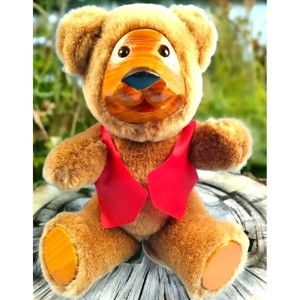 Vtg FTD Collector Wooden Look Face Teddy Bear 10" Plush Jointed Stuffed Animal